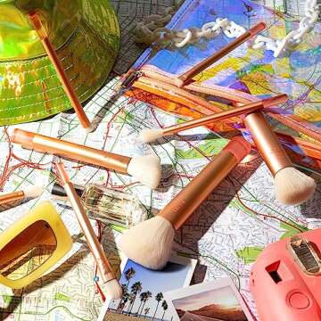 Real Techniques 9 Piece The Wanderer Makeup Brush Set, For Liquid, Cream, & Powder Eyeshadow, Foundation, Concealer, Blush, & Contour, Travel Midi-Size Brushes, Cruelty-Free, Synthetic Bristles