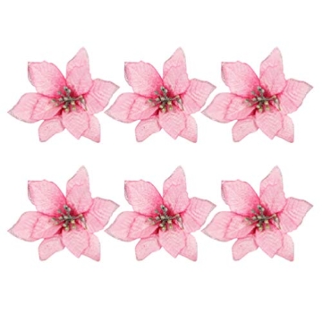 TOYANDONA 24pcs Artificial Christmas Flowers Pink Poinsettia Christmas Tree Ornaments(13cm)