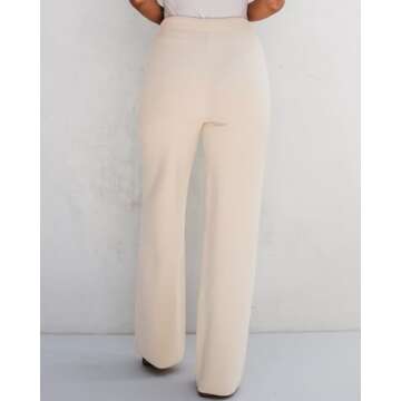 GRAPENT Women's Ribbed Knit Flowy Winter Pants Elastic Waist Tie Front Wide Leg Sweater Pants Heather Sand Medium Size 8 to 10