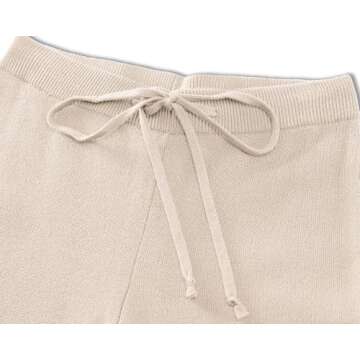 GRAPENT Women's Ribbed Knit Flowy Winter Pants Elastic Waist Tie Front Wide Leg Sweater Pants Heather Sand Medium Size 8 to 10