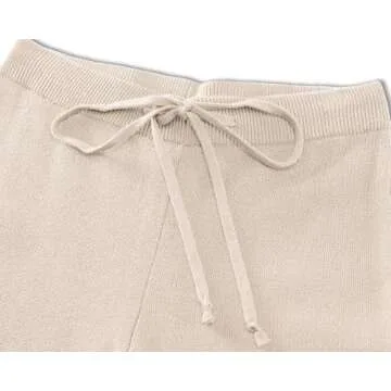 GRAPENT Women's Ribbed Knit Flowy Winter Pants Elastic Waist Tie Front Wide Leg Sweater Pants Heather Sand Medium Size 8 to 10