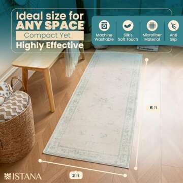 Istana Hallway Runner Rug 2x6 - Green Kitchen Rugs Non Slip Washable -Silk's Soft Touch Carpet Runne...