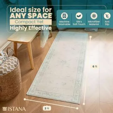 Istana Hallway Runner Rug 2x6 - Green Kitchen Rugs Non Slip Washable -Silk's Soft Touch Carpet Runne...