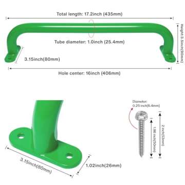 Purife 17.2 Inch Metal Playground Handles Green Set of 2- Outdoor Swing Sets Safety Handles - Playset Grab Bar, Indoor Kids Climbing Monkey Bars for Playhouse, Treehouse, Jungle Gym