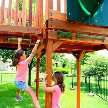 Purife 17.2 Inch Metal Playground Handles Green Set of 2- Outdoor Swing Sets Safety Handles - Playset Grab Bar, Indoor Kids Climbing Monkey Bars for Playhouse, Treehouse, Jungle Gym