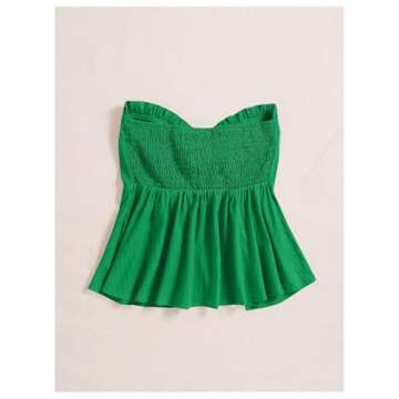 SOLY HUX Women's Frill Trim Tie Front Tube Top Sleeveless Strapless Ruffle Summer Tops