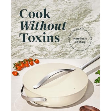 Caraway Nonstick Ceramic Sauté Pan with Lid (4.5 qt, 11.8") - Non Toxic, PTFE & PFOA Free - Oven Safe & Compatible with All Stovetops (Gas, Electric & Induction) - Cream