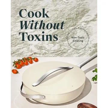 Caraway Nonstick Ceramic Sauté Pan with Lid (4.5 qt, 11.8") - Non Toxic, PTFE & PFOA Free - Oven Safe & Compatible with All Stovetops (Gas, Electric & Induction) - Cream