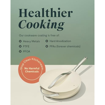 Caraway Nonstick Ceramic Sauté Pan with Lid (4.5 qt, 11.8") - Non Toxic, PTFE & PFOA Free - Oven Safe & Compatible with All Stovetops (Gas, Electric & Induction) - Cream