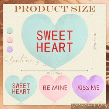Burbell 3 Pack Valentine's Day Conversation Heart Pillow Plush Heart Shaped Pillow 3D Fluffy Heart C...