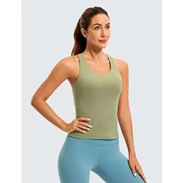 CRZ YOGA Butterluxe Workout Tank Top with Built-in Bra - Green