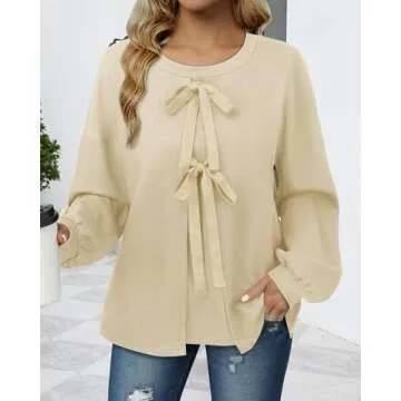 Vivilli Women Bow Sweater Dressy Tops for Women Fall Winter Spring Shirts Puff Long Sleeve Business ...