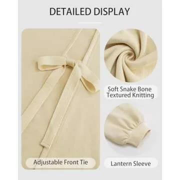 Vivilli Women Bow Sweater Dressy Tops for Women Fall Winter Spring Shirts Puff Long Sleeve Business Casual Blouses Cute Sweatshirts Trendy Work Outfits Knit Ladies Tunic Tops for Leggings Beige M