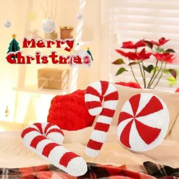 Christmas Peppermint Candy Cane Pillow Christmas Throw Pillows Christmas Lollipop Pattern Throw Pillow Decorative Plush Cute Pillows for Couch Cushion Sofa - Red & White 13x6 inch