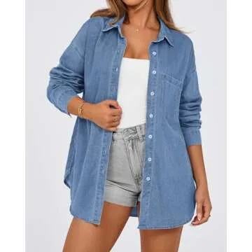 BTFBM Women's Lightweight Button Down Denim Shirt