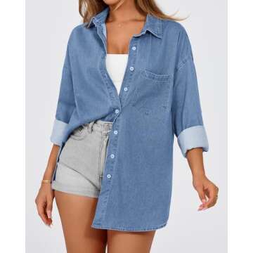 BTFBM Women's Lightweight Button Down Denim Shirt