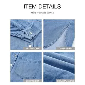 BTFBM Women's Lightweight Button Down Denim Shirt