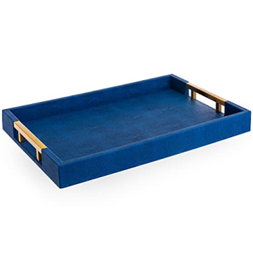 Navy Blue Faux Leather Tray with Brass Handles Home Redefined