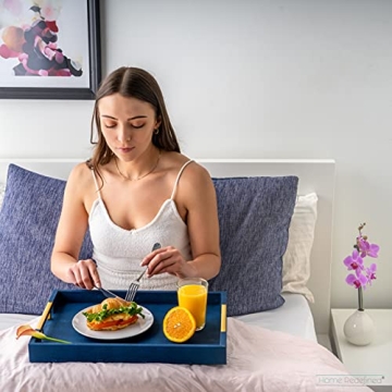 Navy Blue Faux Leather Tray with Brass Handles Home Redefined
