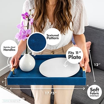 Navy Blue Faux Leather Tray with Brass Handles Home Redefined