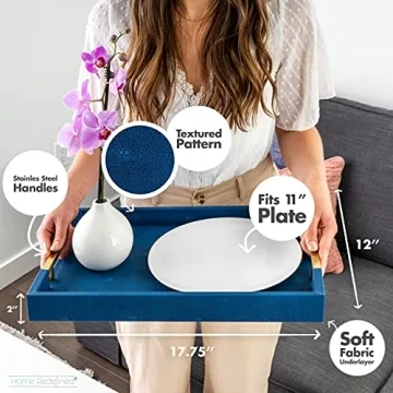 Navy Blue Faux Leather Tray with Brass Handles Home Redefined