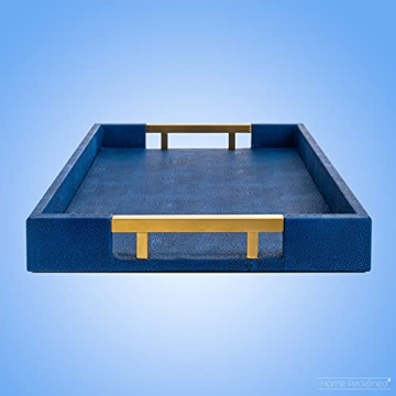 Navy Blue Faux Leather Tray with Brass Handles Home Redefined