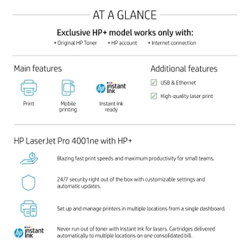 HP Laserjet Pro 4001ne Black & White Printer with HP+ Smart Office Features (Renewed)