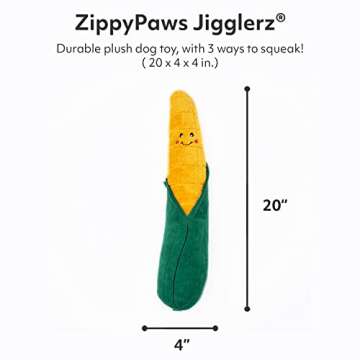 ZippyPaws Jigglerz - Dog Squeaky Toys to Keep Them Busy, Funny Food Plush for Small, Medium, & Large Dogs, Cute Stuffed Puppy Toy, Pet Products, Gift for All Breeds, Interactive Squeaker - Corn