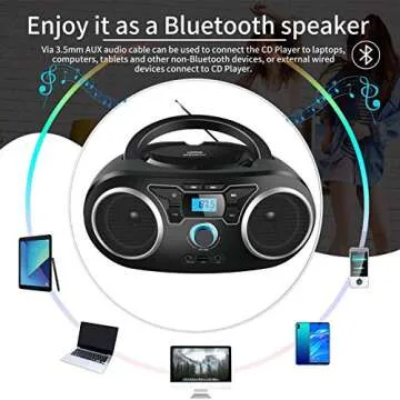Portable CD Player Boombox, with Bluetooth FM Radio USB MP3 Playback,CD-R/CD-RW,CD-MP3 Player,AC/DC Operated