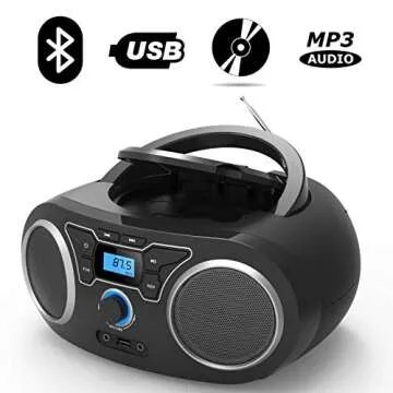 Portable CD Player Boombox, with Bluetooth FM Radio USB MP3 Playback,CD-R/CD-RW,CD-MP3 Player,AC/DC Operated