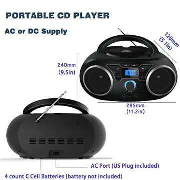 Portable CD Player Boombox, with Bluetooth FM Radio USB MP3 Playback,CD-R/CD-RW,CD-MP3 Player,AC/DC Operated