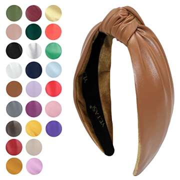 YETASI Headbands for Women Brown Knotted Headband is a Fashion Head band. Leather Knot Headbands are...
