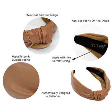 YETASI Headbands for Women Brown Knotted Headband is a Fashion Head band. Leather Knot Headbands are Top Knot Womens Headbands Designer for Girls