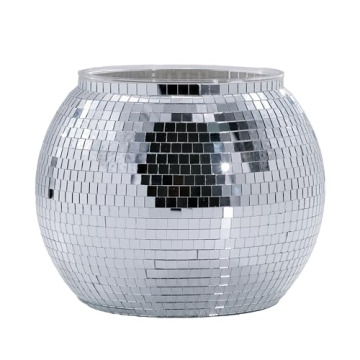 Disco Ice Bucket for Cocktail Bar, Mirror Silver Disco Ball Decor, Retro Party Accessories, 8.8 Inch...