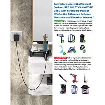 2000W Voltage Converter Adapter US to Europe, UK, Australia, Italy, Spain, Asia Over 150 Countries -...