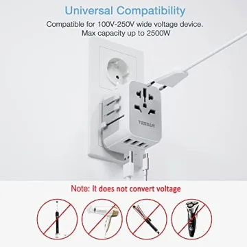 TESSAN Universal Travel Adapter, International Power Adapter with 4 USB Ports (1 USB C), Worldwide Plug Adaptor Wall Charger for USA to Europe UK France Germany Spain Ireland Australia(Type C/G/A/I)