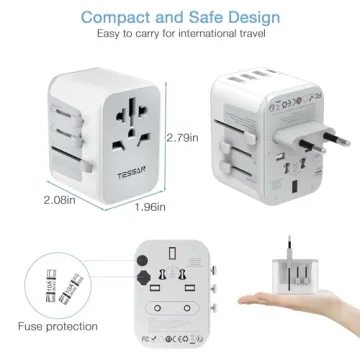 TESSAN Universal Travel Adapter, International Power Adapter with 4 USB Ports (1 USB C), Worldwide Plug Adaptor Wall Charger for USA to Europe UK France Germany Spain Ireland Australia(Type C/G/A/I)