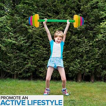 Liberty Imports Kids Barbell Weight Set - Adjustable Workout Toy Equipment for Children Pretend Play Exercise - Toddler Beginner Gym, Fitness, Weightlifting and Powerlifting (32 inches), multicolored