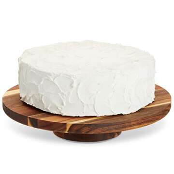 Juvale Round Acacia Wood Cake Stand for Wedding, Wooden Serving Platter for Appetizers and Desserts (12.75 Inches)