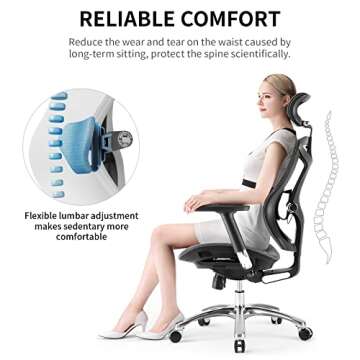 SIHOO Ergonomic Office Chair with 4D Arms, 2-Way Lumbar Support, Depth Adjustable Seat, PU Headrest, Height Adjustable Backrest, High Back Computer Desk Chair (Grey)