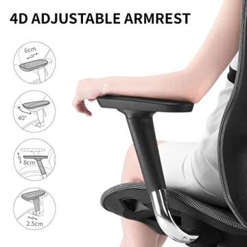 SIHOO Ergonomic Office Chair with 4D Arms, 2-Way Lumbar Support, Depth Adjustable Seat, PU Headrest, Height Adjustable Backrest, High Back Computer Desk Chair (Grey)