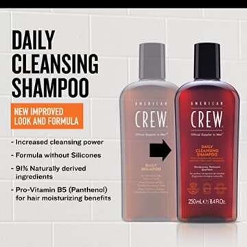 Shampoo for Men by American Crew, Daily Cleanser, Naturally Derived, Vegan Formula, Citrus Mint Frag...
