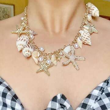 2 PCS Seashell Necklace Gold Beach Charm Necklace for Women Adjustable Layered Shell Necklace Beach Essentials Gifts Summer Outfits for Women