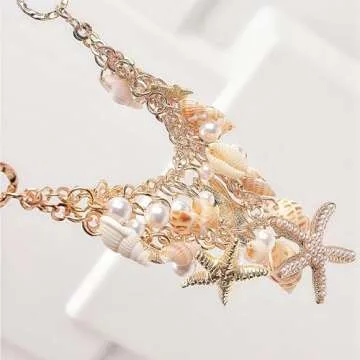 2 PCS Seashell Necklace Gold Beach Charm Necklace for Women Adjustable Layered Shell Necklace Beach Essentials Gifts Summer Outfits for Women