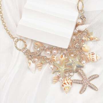2 PCS Seashell Necklace Gold Beach Charm Necklace for Women Adjustable Layered Shell Necklace Beach Essentials Gifts Summer Outfits for Women