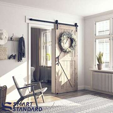 SMARTSTANDARD 6FT Sliding Barn Door Hardware Whole Kit (Include 6ft Track Kit & Pull Handle Set & Fl...
