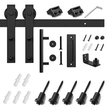 SMARTSTANDARD 6FT Sliding Barn Door Hardware Whole Kit (Include 6ft Track Kit & Pull Handle Set & Floor Guide), Smoothly and Quietly, Easy to Install, Fit 36" Wide Door Panel (J Shape)