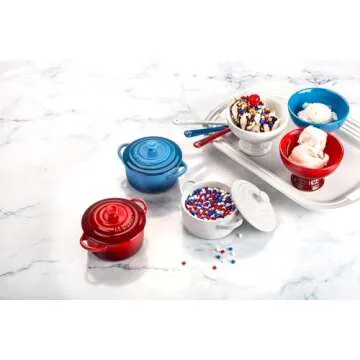 Le Creuset Stoneware Set of 4 Mini Cocottes with Cookbook, 8 oz. each, White