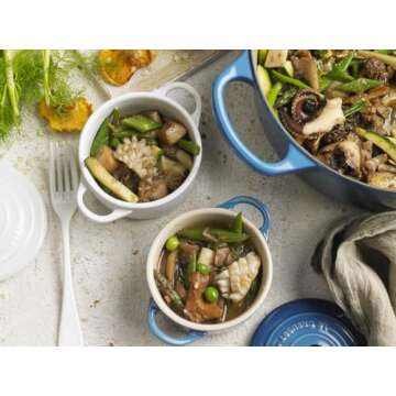 Le Creuset Stoneware Set of 4 Mini Cocottes with Cookbook, 8 oz. each, White