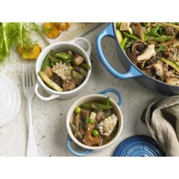 Le Creuset Stoneware Set of 4 Mini Cocottes with Cookbook, 8 oz. each, White